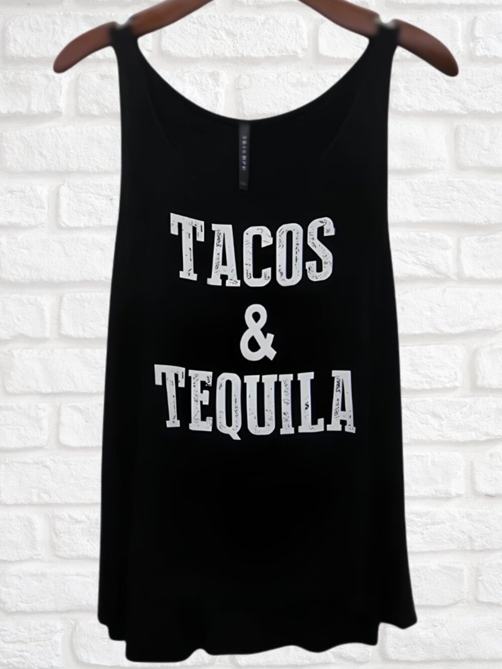 New Tacos & Tequila Black Oversized Long Racerback Tank Top Black - Size Large